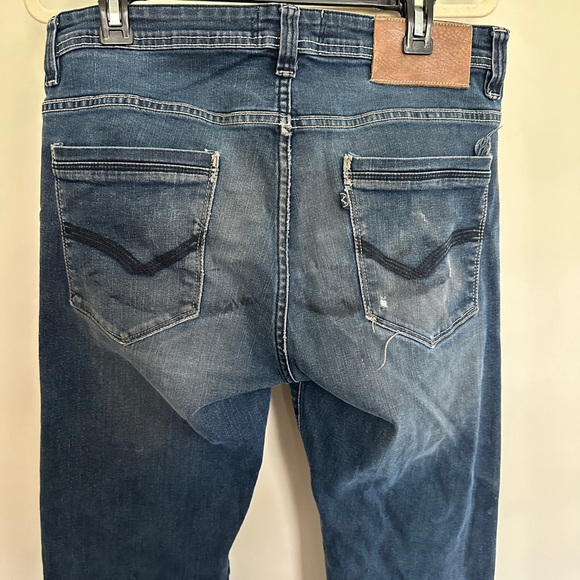 VTG Men's Petrol Grease Monkey Slim Straight Distressed Jeans Size 34 Blue Denim - Picture 7 of 10